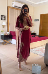 Glorious Embroidery Work Red Color Anarkali Suit