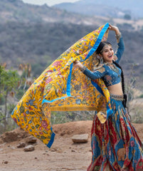 Captivating Kalamkari Print Blue Color Lehenga Choli