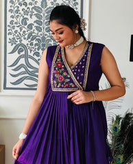 Attractive Embroidery Work Purple Color Anarkali Suit