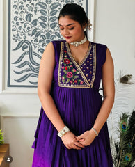 Attractive Embroidery Work Purple Color Anarkali Suit