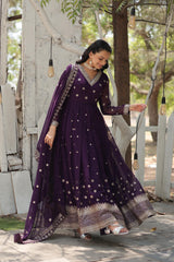 Presenting Purple Color Sequence Work Gown With Dupatta
