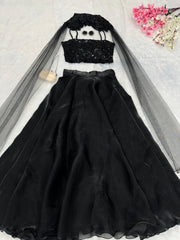 Black Plain Lehenga With Sequence Work Blouse