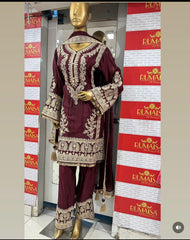 Heavy Sequence Work Wine Color Salwar Suit