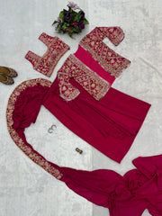 Buy INDO-WESTERN Red Color READY TO WEAR SAREE WITH FULLY EMBROIDERED KOTI