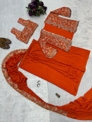 Buy INDO-WESTERN Orange Color READY TO WEAR SAREE WITH FULLY EMBROIDERED KOTI