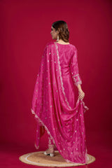Presenting Pure Heavy Chinnon Silk Embroidery Coding Sequence Work Pink color Top-Bottom