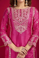 Presenting Pure Heavy Chinnon Silk Embroidery Coding Sequence Work Pink color Top-Bottom