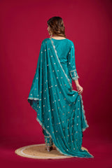 Presenting Pure Heavy Chinnon Silk Embroidery Coding Sequence Work Rama color Top-Bottom