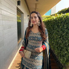 Amazing Teal Blue Color Sequence Embroidered Lehenga With Top