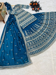 Amazing Teal Blue Color Sequence Embroidered Lehenga With Top