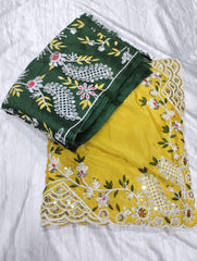 Beautiful Yellow Saree Paired With Green Embroidered Blouse