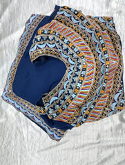 Navy Blue Embroidered Saree with Designer Blouse