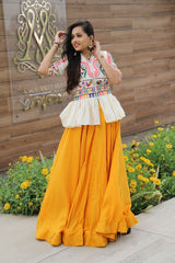 Amazing Yellow Color Embroidery Work Top With Lehenga