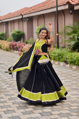 Navratri Wear Black Cotton Gamthi Work Lehenga Choli