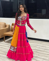 Lovely Pink Georgette Mirror Work Lehenga Choli