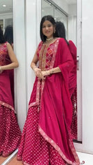 Amazing Red Color Chinon Embroidery Work Top With Lehenga