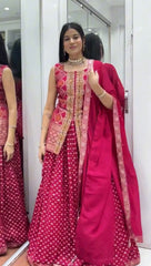 Amazing Red Color Chinon Embroidery Work Top With Lehenga