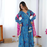 Trendy Blue Georgette Embroidery Work Gown