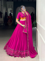 Navratri Lehenga Pink Rayon Mirror Work Lehenga Choli