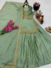 Ravishing Pink Chinon Silk Sequence Work Top With Lehenga