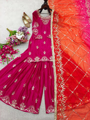 Lovely Pink Cinon Silk Sequence Work Sharara Suit