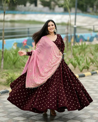 Maroon Poly Rayon Sequence Work Lehenga Choli For Navratri