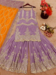 Lovely Lavender Georgette Sequence Work Sharara Suit