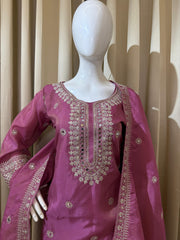 Trendy Pink Simmer Embroidery Work Palazzo Suit