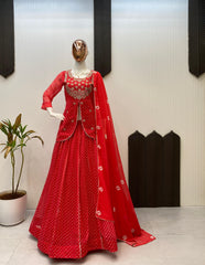 Gorgeous Red Georgette Printed Lehenga Choli
