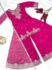 Gorgeous Pink Silk With Sequence Work Palazzo Suit