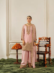 Fancy Pink Chinon Silk Sequence Work Palazzo Suit