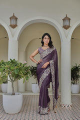 Ravishing Pink Silver Crunchi Thread Work Saree