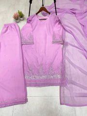 Graceful Pink Georgette Sequence Work Palazzo Suit