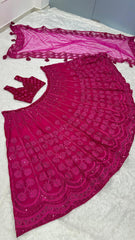 Lovely Pink Silk Thread Work Lehenga Choli