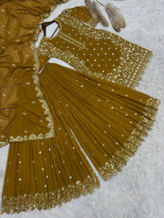 Lovely Mustard Color Georgette Sequence Work Sharara Suit