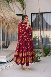 Lovely Maroon Jacquard Weaving Anarkali Suit