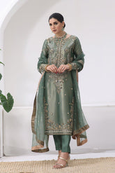 Daisy Pista Color Silk Embroidery Anarkali Suit