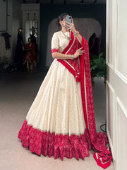 Navratri Wear Red Cotton Bandhej Work Lehenga Choli