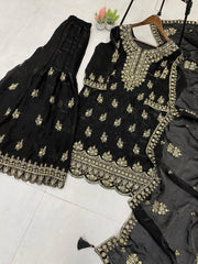 Lovely Black Fendy Embroidery Work Sharara Suit