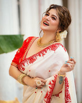 Alluring White Rangoli Silk with Embroidery Saree