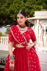 Gorgeous Red Color Chanderi Bandhej Lehenga Choli