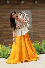 Amazing Yellow Color Embroidery Work Top With Lehenga