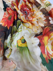 Awesome Beige Tabby Silk Handwork Saree