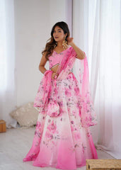 Fancy Pink Color Organza Digital Printed Lehenga Choli