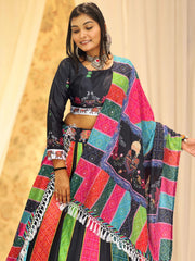 Lovely White Satin Digital Print Lehenga Choli