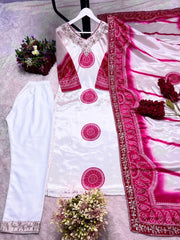 Trendy White Embroidery Work Silk Anarkali Suit