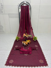 Ravishing Wine Fendi Silk Diamond Work Saree