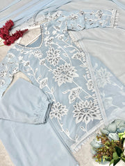 Trendy Sky Blue Georgette Embroidery Palazzo Suit