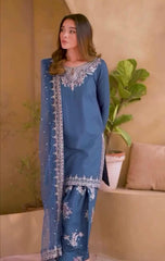 Glorious Blue Crepe Sequence Work Palazzo Suit