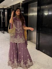 Lovely Lavender Georgette Sequence Work Sharara Suit